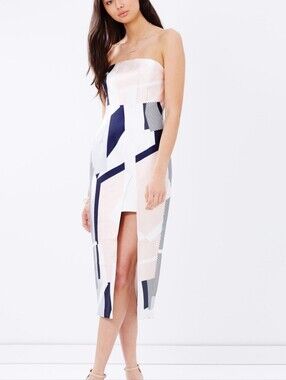 Keepsake The Label Geometric Print Assymetrical Strapless Bustier Dress Size XS